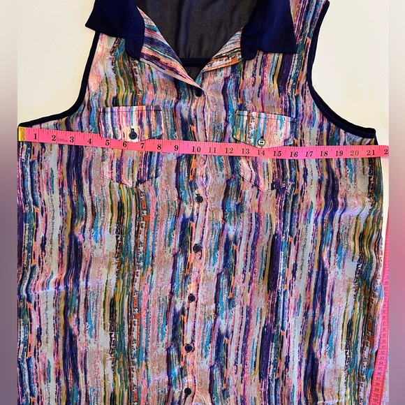 BCBG MAXAZRIA BEAUTIFUL Sheer Top purple back pink multi color front size Medium - Picture 4 of 8